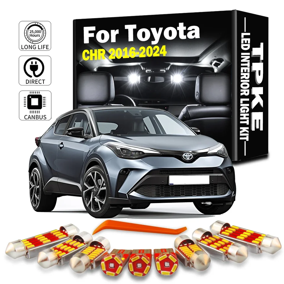 TPKE 10PCS Príslušenstvo pre Toyota C-HR CHR 2016 2017 2018 2019 2020 2021 2022 2023 2024 Interiérové ​​LED žiarovky SVETLO SVETLO