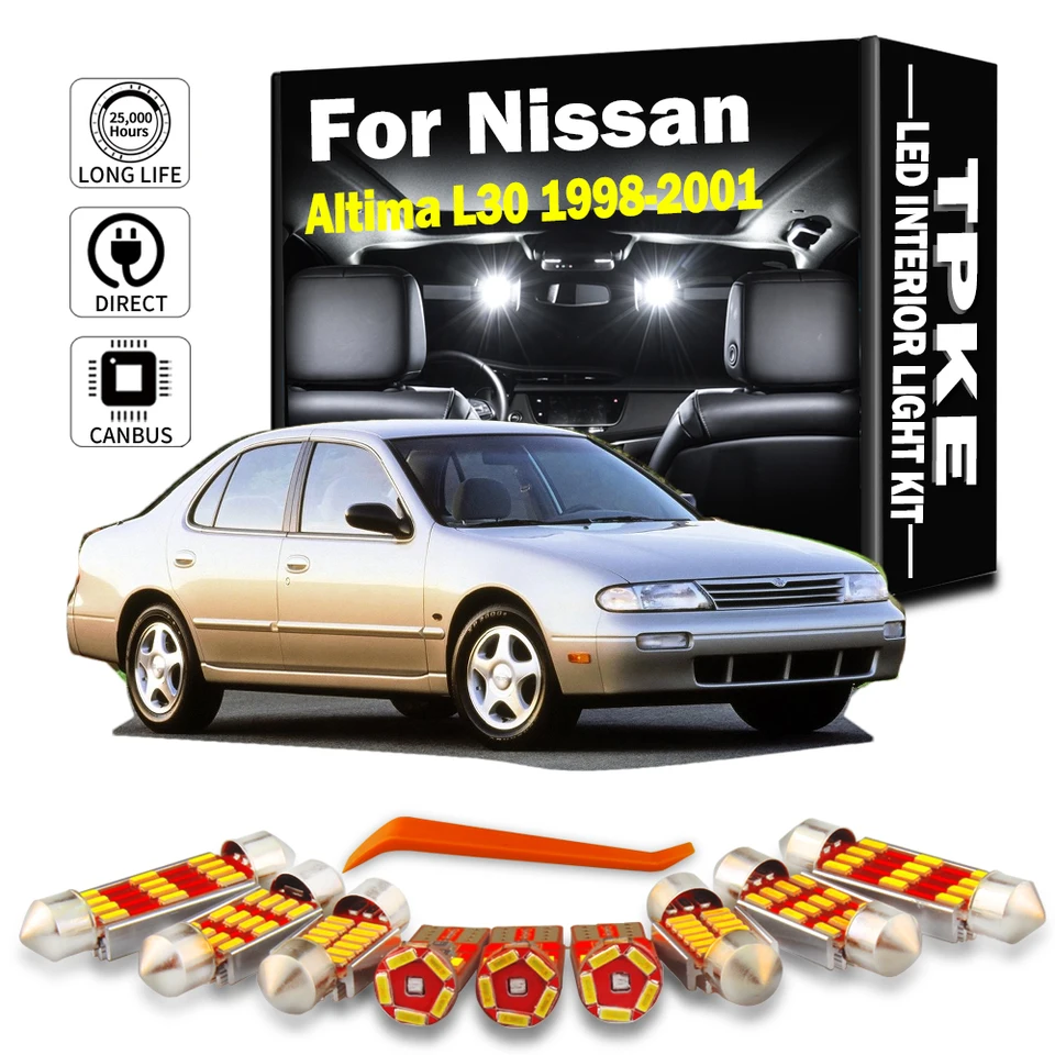 TPKE 9PCS CANBUS Auto LED Interiér Čítanie kufra Mapa Dome Light Kit pre Nissan Altima L30 1998 1999 2000 2001 ŠPZ žiarovňa