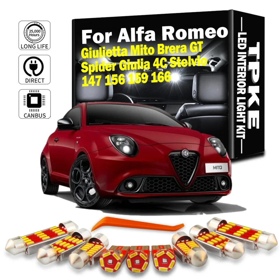 TPKE CANBUS pre Alfa Romeo Giulietta Mito brera gt Spider Giulia 4C Stelvio 147 156 159 166 V interiérovom súprave Auto LED LIGHT LED žiarovky LED žiarovky