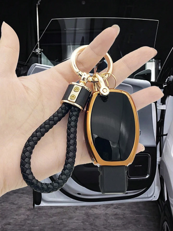 TPU High-end Fashion Black Gold Woven Lope Universal Keychain+auto čierne zlato anti drop kľúče puzdro+vhodné pre Mercedes Benz C