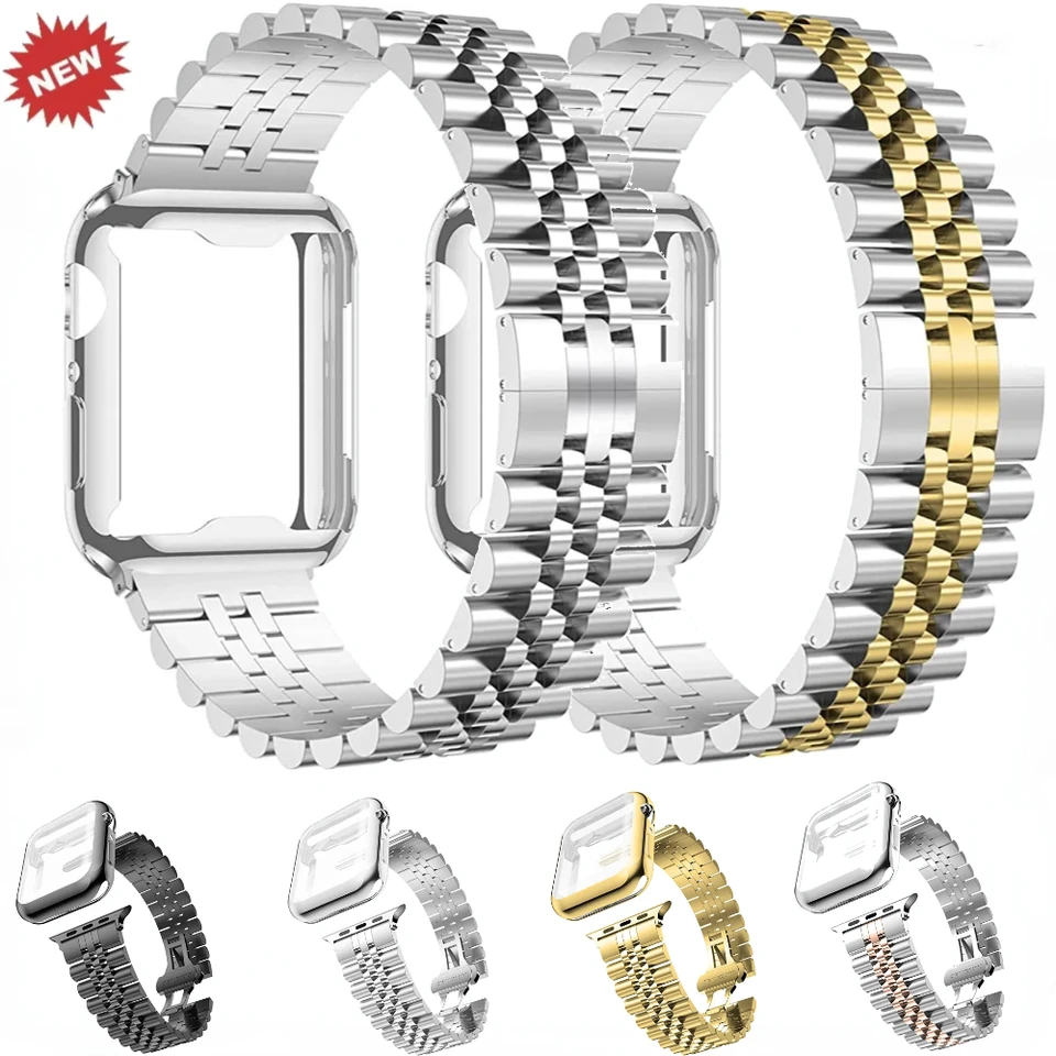 TPU Soft Case+Metal Band for Apple Watch 45 mm 44 mm 41 mm 40 mm 42 mm 49 mm z nehrdzavejúcej ocele pre IWatch 9 8 7 6 5 4 SE remienok