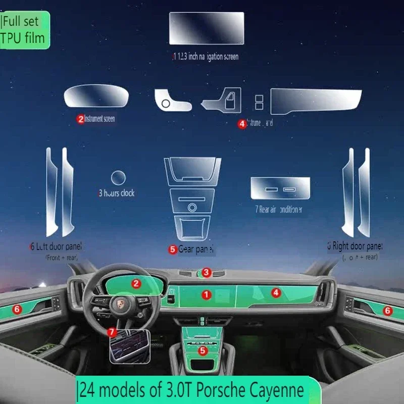 TPU Transparentný film pre 2024 Porsche Cayenne Car Interiér Console Console Dashboard Screen Chráňte filmové dekorácie