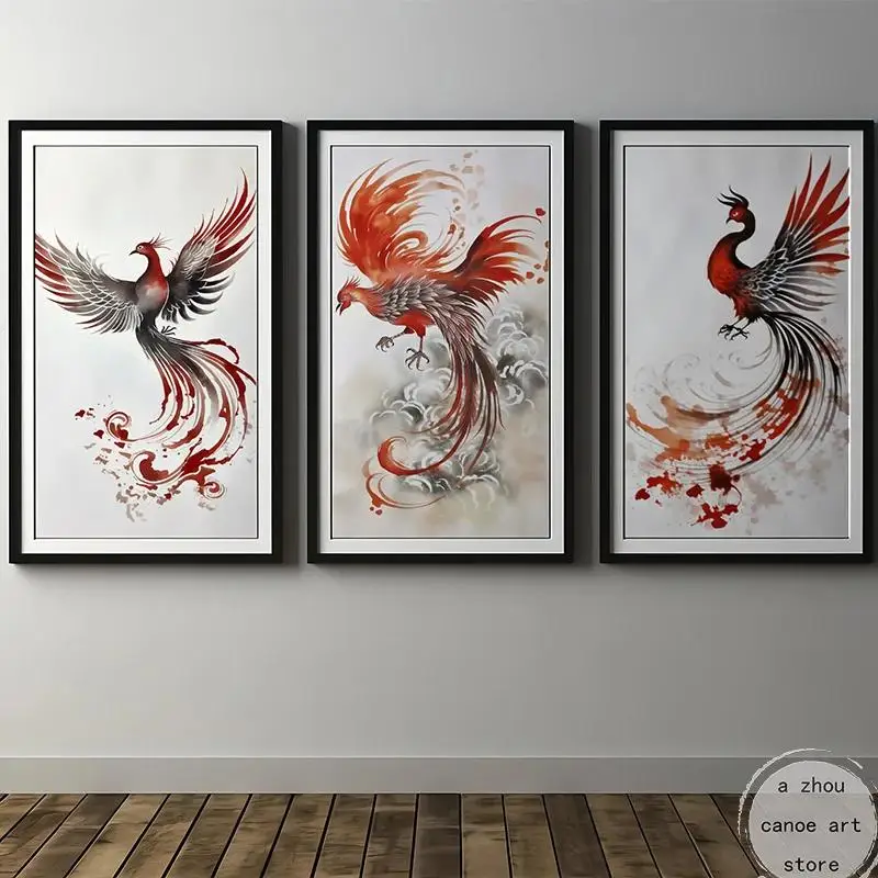 Tradičné abstraktné čínske feng shui phoenix Art Canvas maľba nástenná tlač pre obývaciu izbu Domovod