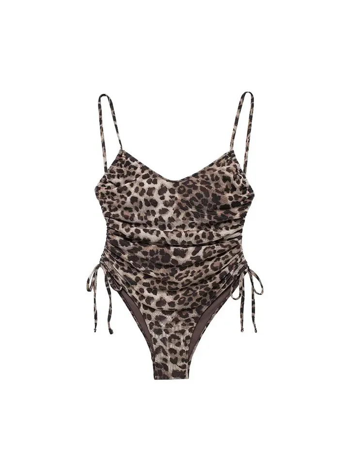Traf 2024 Sexy leopardové tlačové body pre ženy vintage rukáv bez rukávov One Plaim casewear Bezplow Beach High Cut Thong Bodysuit