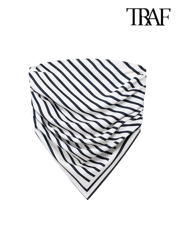 Traf-women's bez ramienok Asymetrických pruhovaných bustierových vrcholov, rovný krk, bočný zips, ženské camis, sexy móda