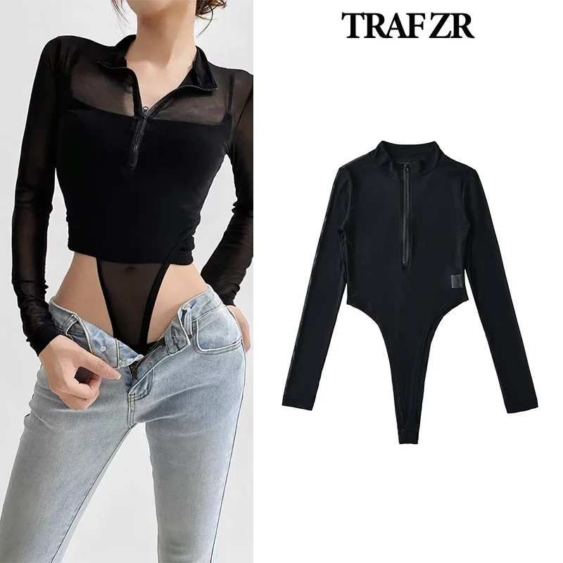 TRAF ZR MESH BODYSUIT SEME Summer Woman BodySuit Trend leto Sexy elegantná žena Kodyzuity s dlhým rukávom Dámske modyly
