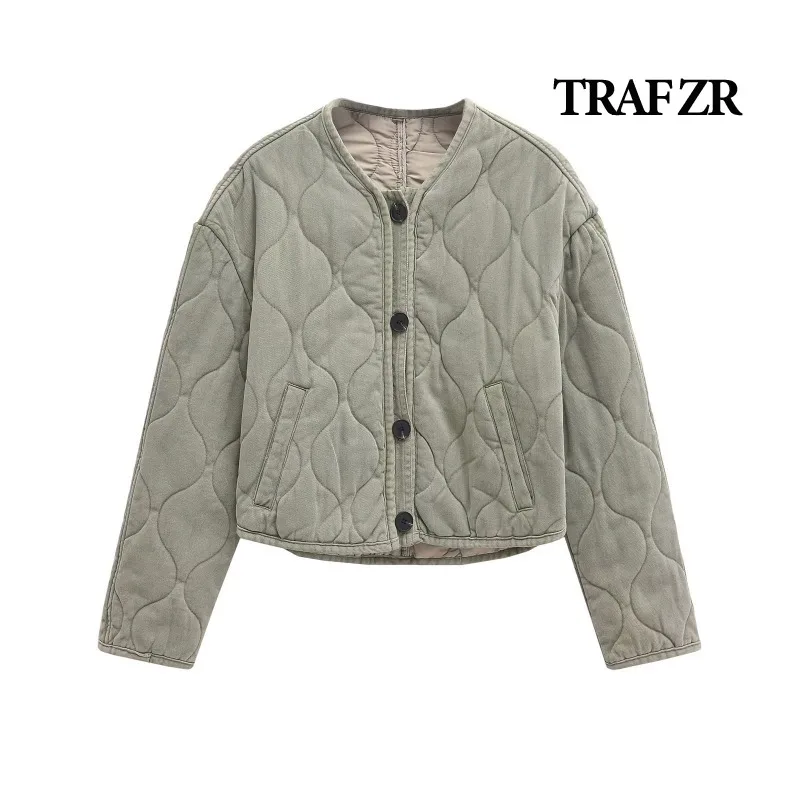Traf Zr Snow Parkas Winter Parkas for Women Elegantný luxusný dámsky kabát Teplá žena Zimné kabáty Základné zelené čalúnené kabáty