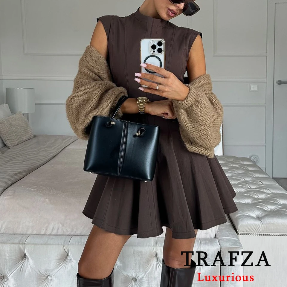 Trafza Sexy Ruffles Mini Party Dress Dámske ženy bez rukávov bez rukávov A-line elegantné klubové šaty móda 2024 Y2K Girl Street Vestidos