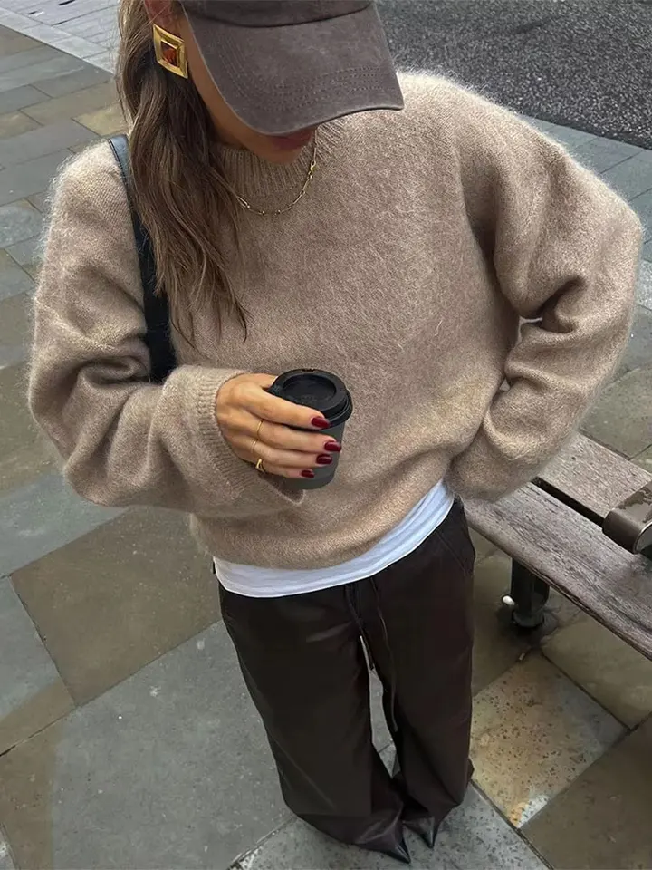 Trafza ženy elegantné masívne o krk sveter voľné príležitostné rukávy pletené pullover mikina jesenná kancelária dám
