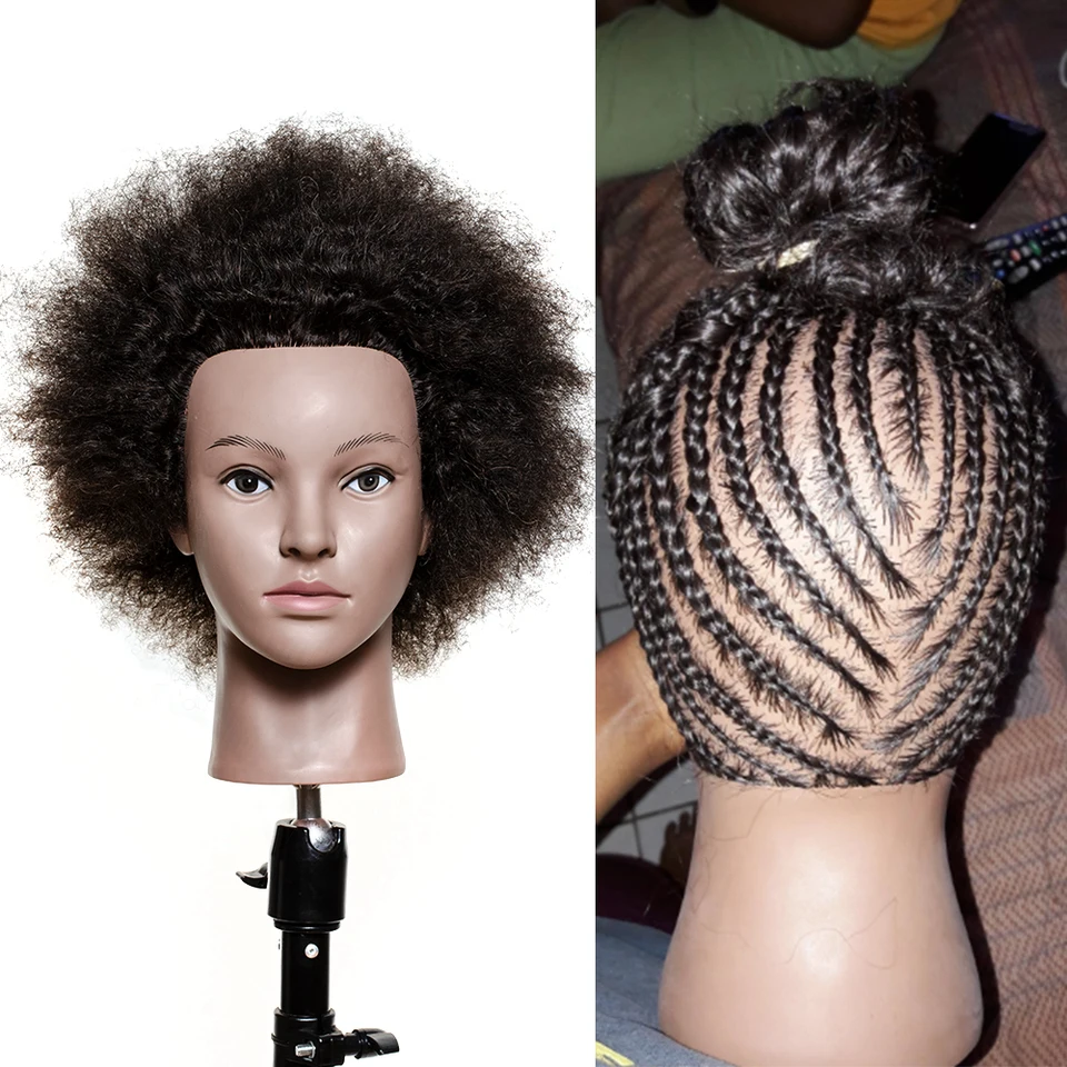 Traininghead Salon Afro Mannequin hlava Human Huan Hair Dummy Doll Kadery kaderníctvo Tréningová hlava skutočné vlasy manikin hlava hlava pletenie prax