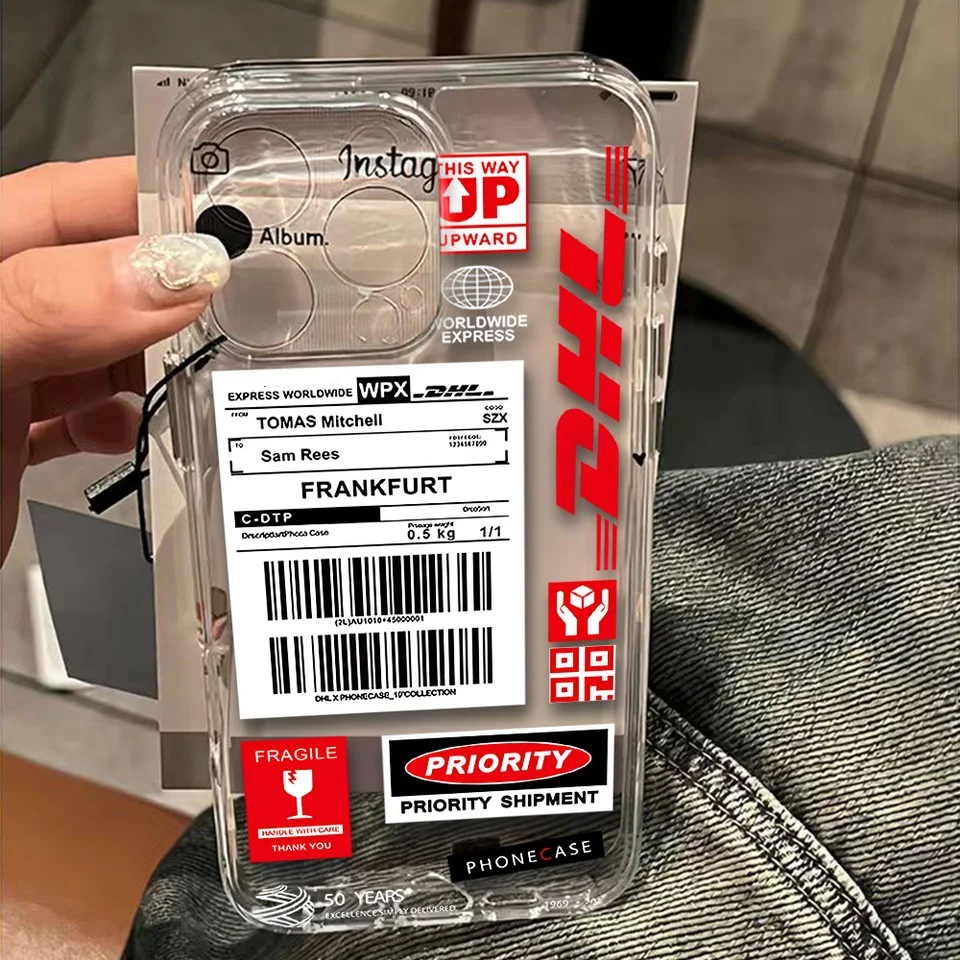 Transparent Clear Space Telefón puzdro pre štítok s pečiatkou čiarový kód DHL Express Oppo A53 A55 A60 A72 A76 A78 A92 A92S A74 A97 A98 PRO 5G