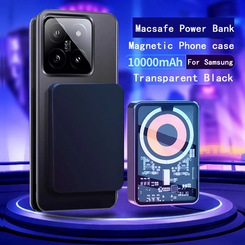 Transparentná MacSafe Power Bank 10000 mAh Magnetic Wireless Rýchle nabíjačka Externá náhradná batéria pre iPhone 14 15 Promax