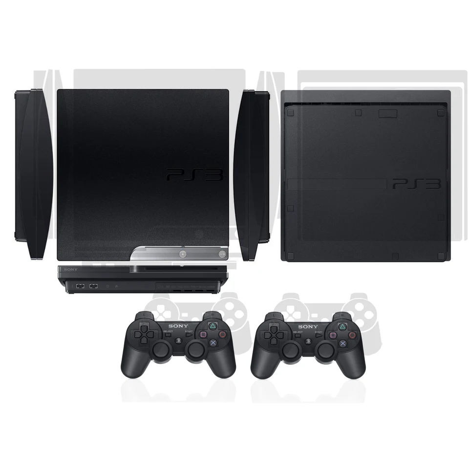 Transparentné číre chránič nálepiek vinylovej pokožky pre Sony PS3 Slim PlayStation 3 Slim and 2 Controller Skins nálepky