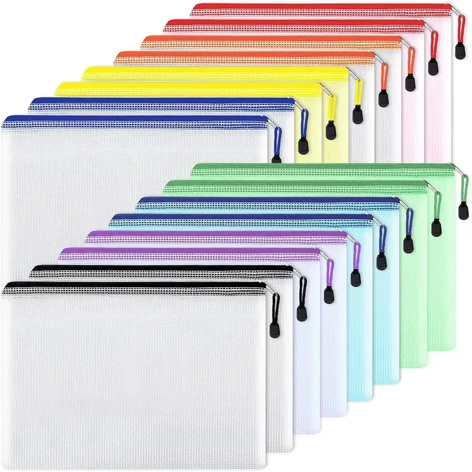 Transparentný A4 File Bag Nylon Mesh Zhryznutý nepremokavý zips vrecko Student Test papier Materiál vrecko na kancelárske súbory Skladovanie súborov