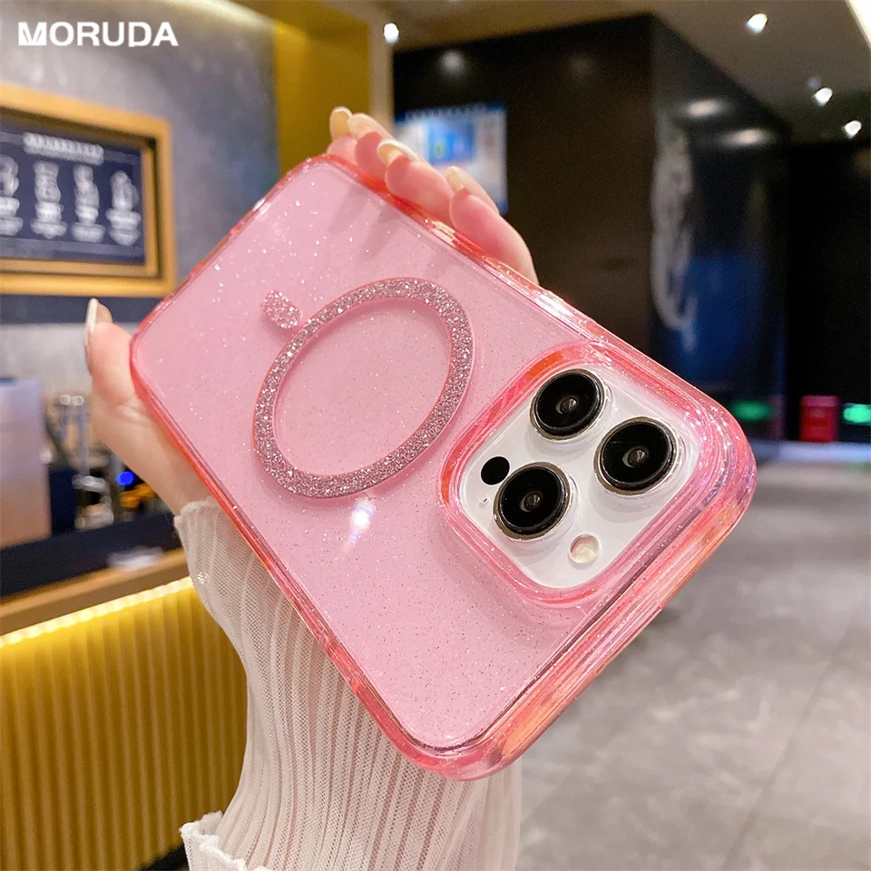 Transparentný blesk Magsafing Cover pre iPhone 11 12 13 14 15 Pro Max xs Max xr 7 8 SE2 Mini Hard Acryl Shockroof Luxury Case