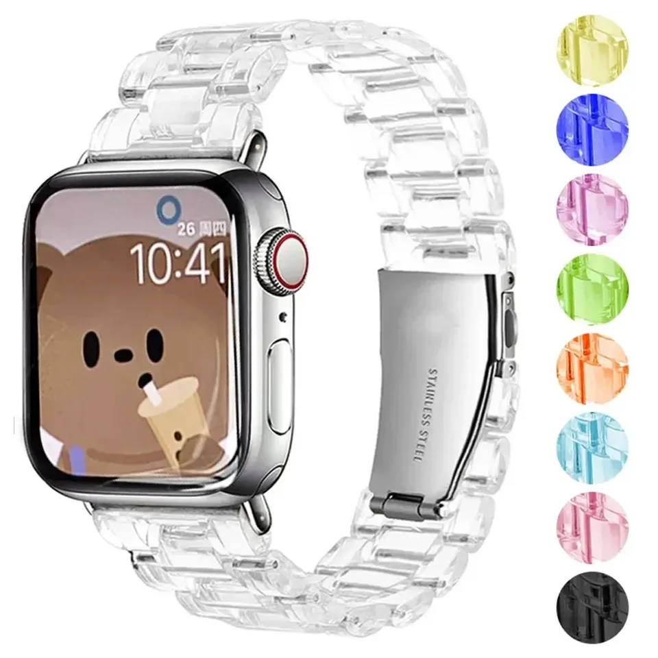 Transparentný remienok na živicu pre Apple Watch Band 42 mm 40 mm Correa 44 mm 38 mm inteligentné zápästie Link Link Iwatch Series 8 7 6 5 4 SE 9