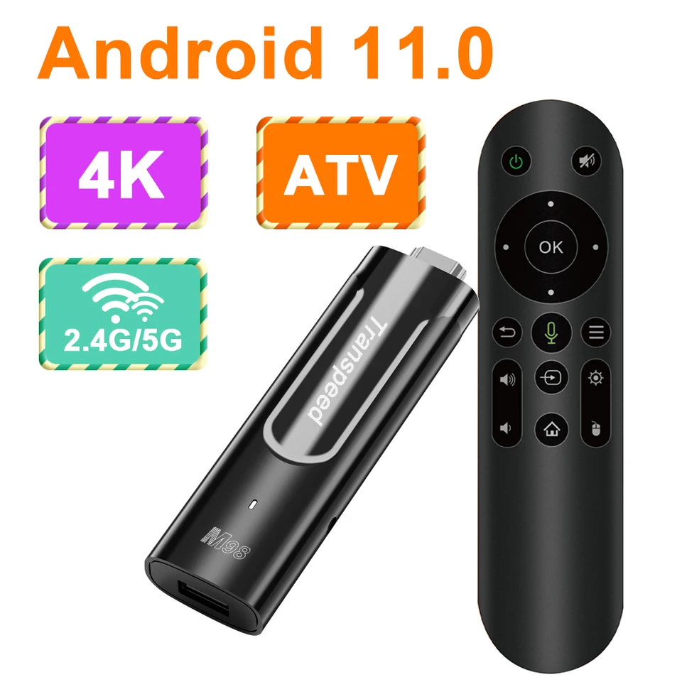 TransPeed Amlogic S905Y4 ATV Android11 ​​TV Stick s televíznymi aplikáciami Dual WiFi Quadcore 4K 3D BT5.0 s hlasovým asistentom 2 GB DDR4 prehrávač