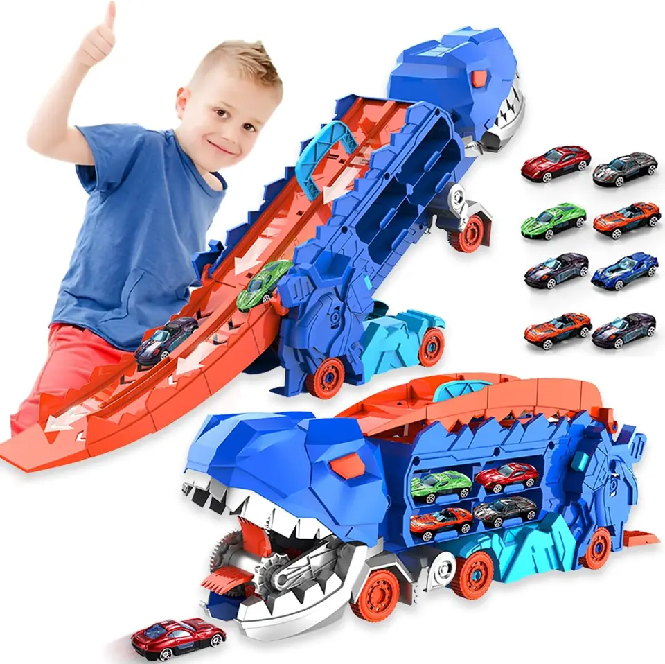 Transport Dinosaurus s skladateľným posuvným závodným modelom Transformuje sa na stojaci T-Rex Best DIY Birthday Gifts Hračky Boys