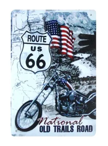 Trasa US 66 National Old Trails Road Motorcycle Tin Tin Tin Plagáty