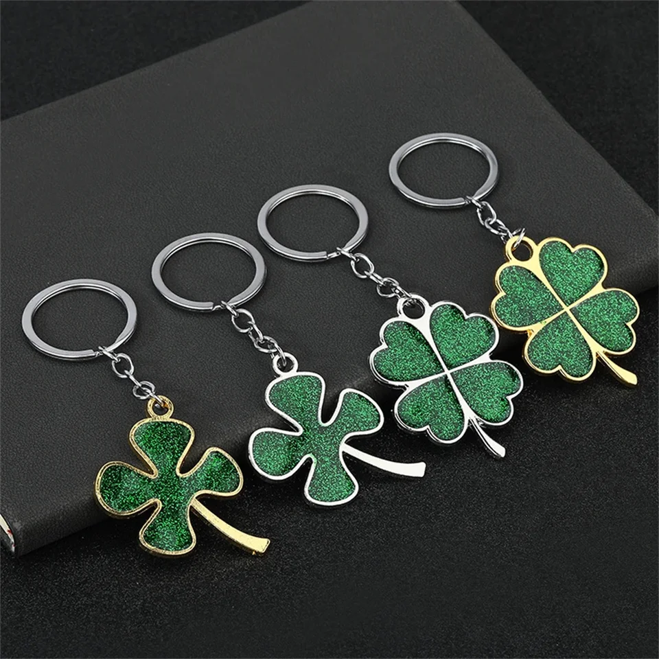 Trblietavé flitre zelené štvorlístové ďateliny Keychain Lucky darček kreatívne bohatstvo kúzla keyrings car drobné doplnky darček