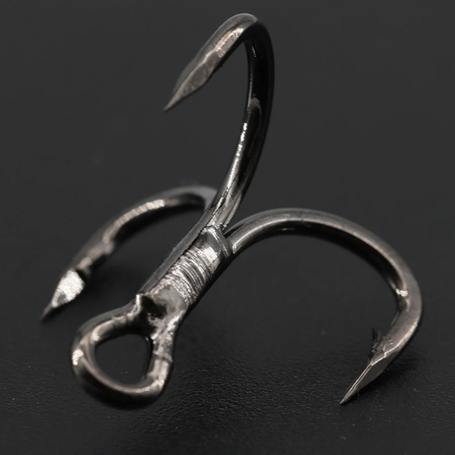 Treble Fishing Hook 6x Strong High Carbon Ocel Barbed Hooks Fishing Running Black Fish Hook 10pcs 8# 6# 2# 1# 1/0# 2/0# 3/0#