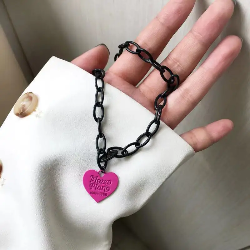 TREDNY VINTAGE Ružové srdiečko Choker náhrdelník pre ženy dámske módne čierne hrubé reťaze náhrdelník