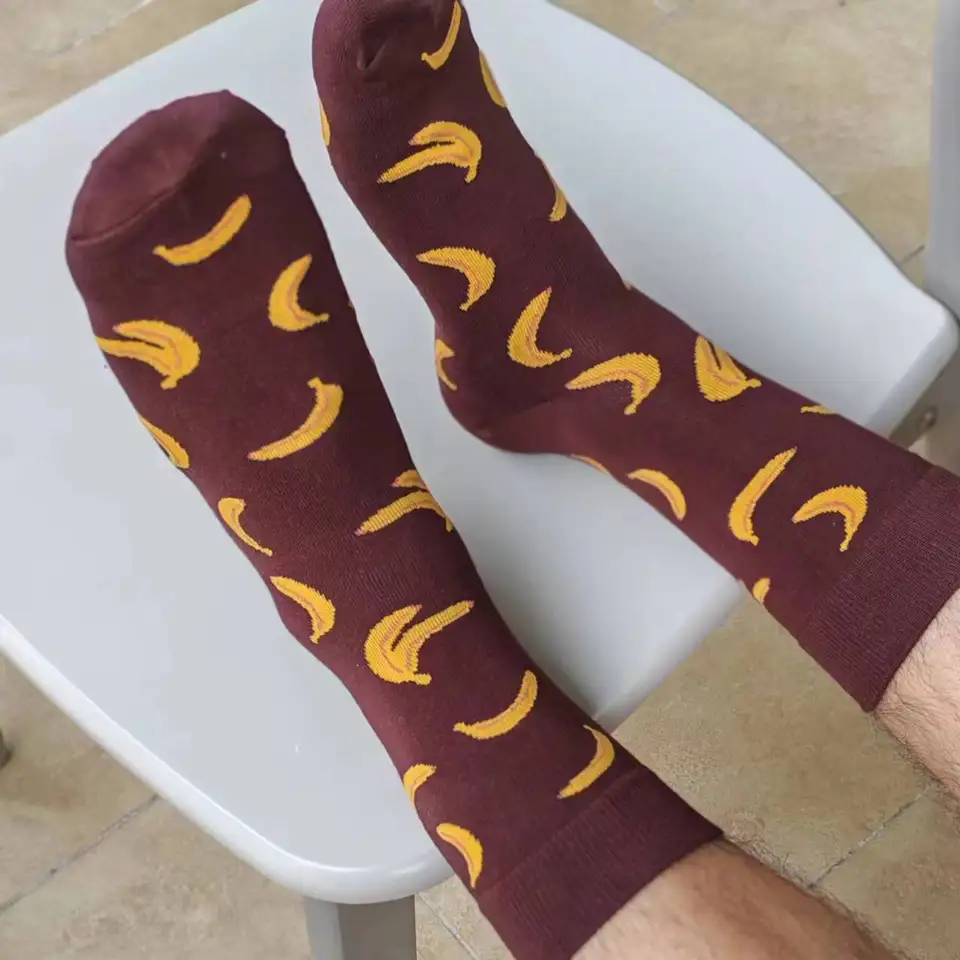 Trend Brown Banana Print Mid-Calf Socks