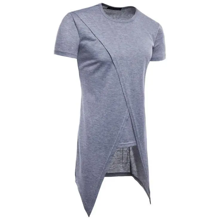 Trend leto noví muži Fashion o krku krátke rukávové tričko Hip-hop muž Muž priedušné nepravidelné dlhé tričká s-2xl