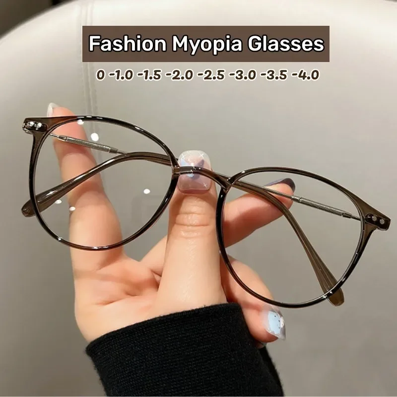 Trend modré svetlo Blokovanie blízko pohľadu na okuliare pre mužov Ženy Vintage hotové okuliare krátkozraky luxusné okrúhle okrúhle okuliare dioptéra