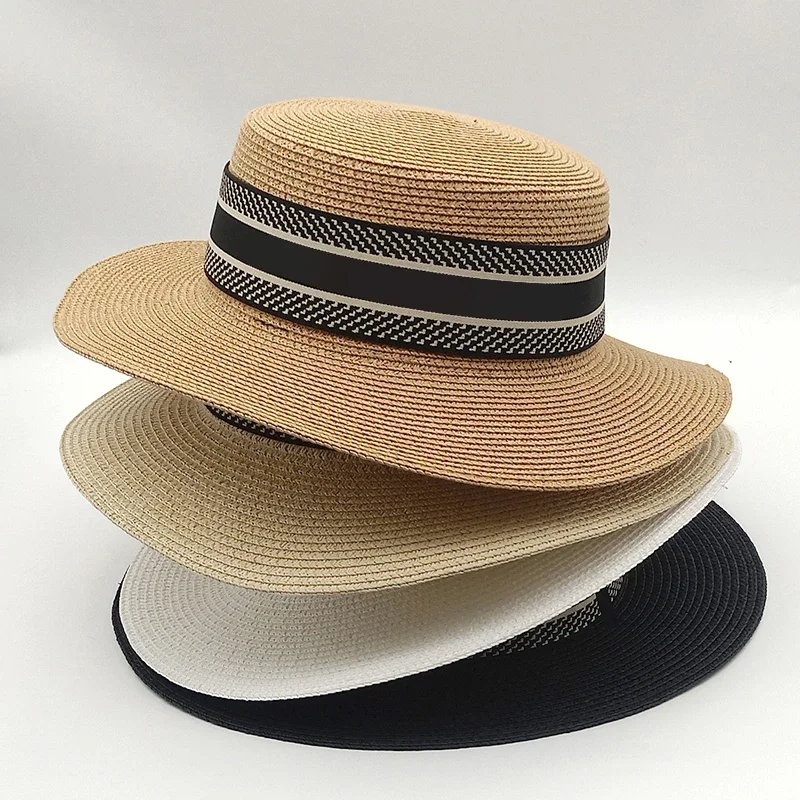Trend móda retro letné ploché top široké okrajové tkané slané čiapka pre ženy Holiday Beach Sun Strih Rižná klobúk Straw klobúk Slaw Hat