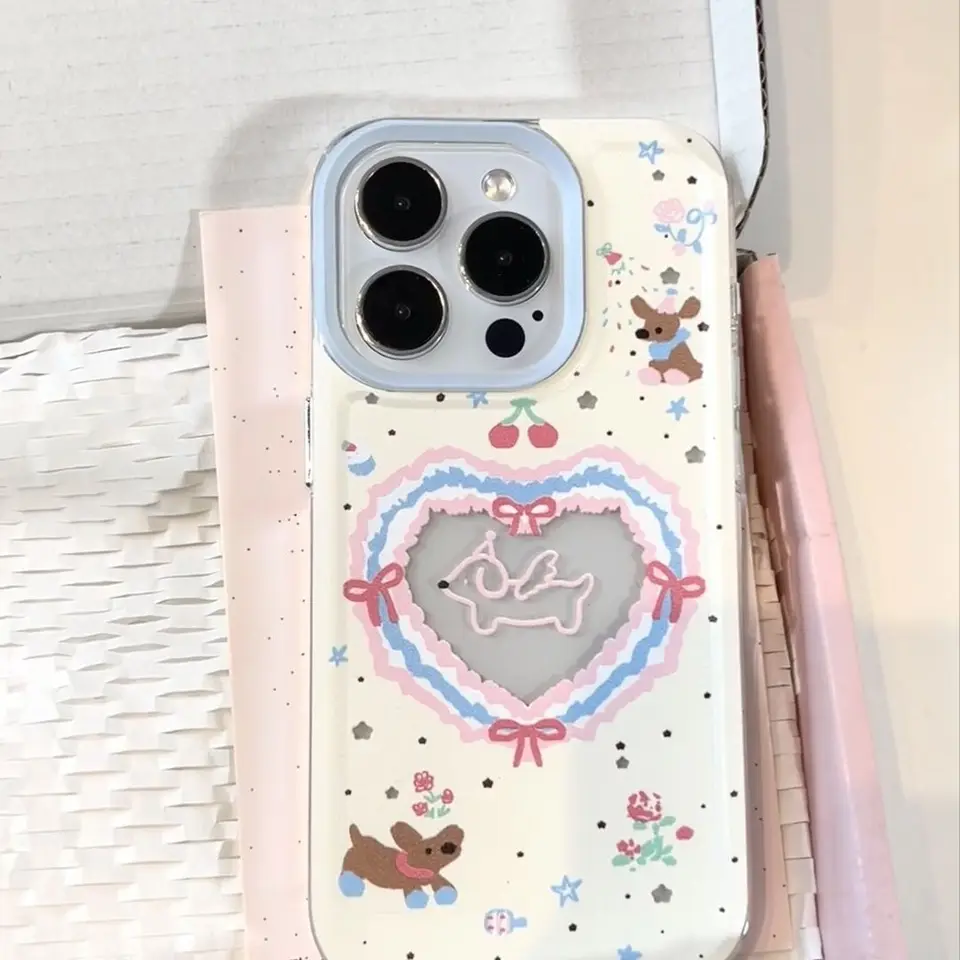 Trend roztomilý vzor srdca Puppy Cartoon Puzdro pre iPhone 16 15 14 13 Pro Max 13 12 11 Pro XR XR XS MAX 8 PLUS Y2K Soft Cover