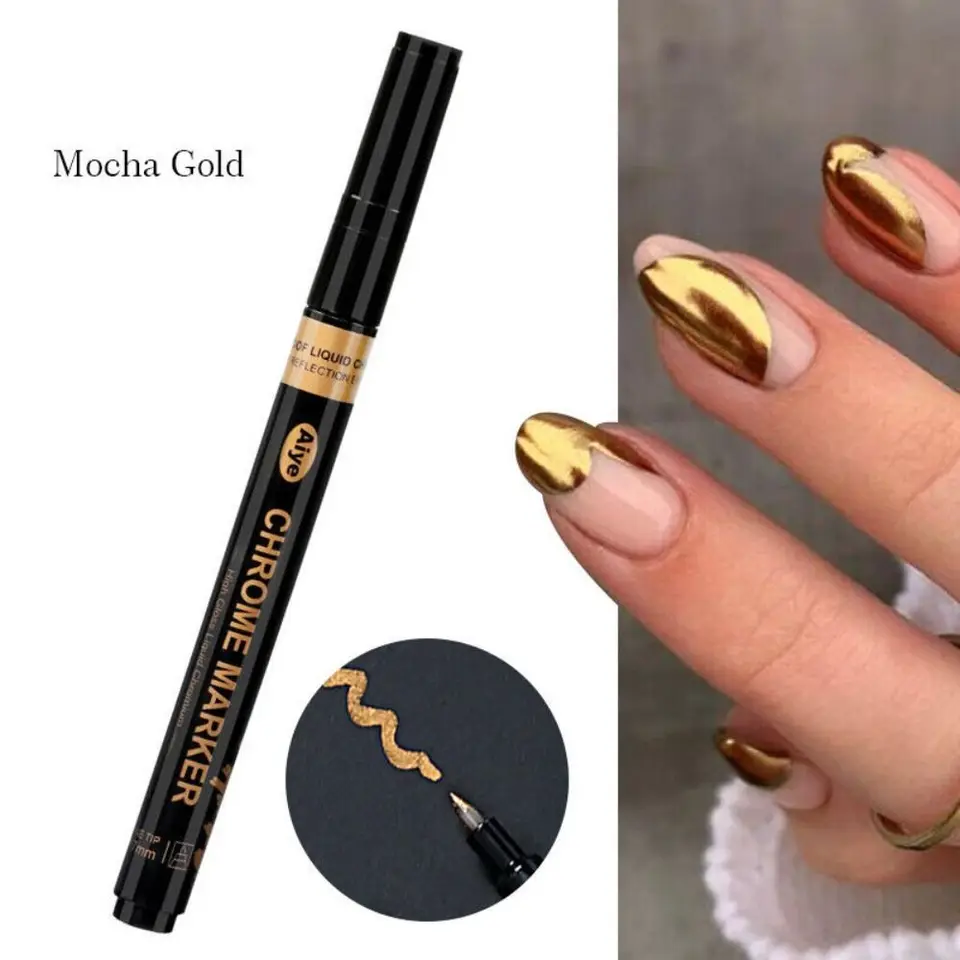 Trendové kovové lak na nechty ružové zlato Rose Gold Vysoko lesklý kovový maľovací gél strieborný chrómový zrkadlo Touch-up Pen Nail Art