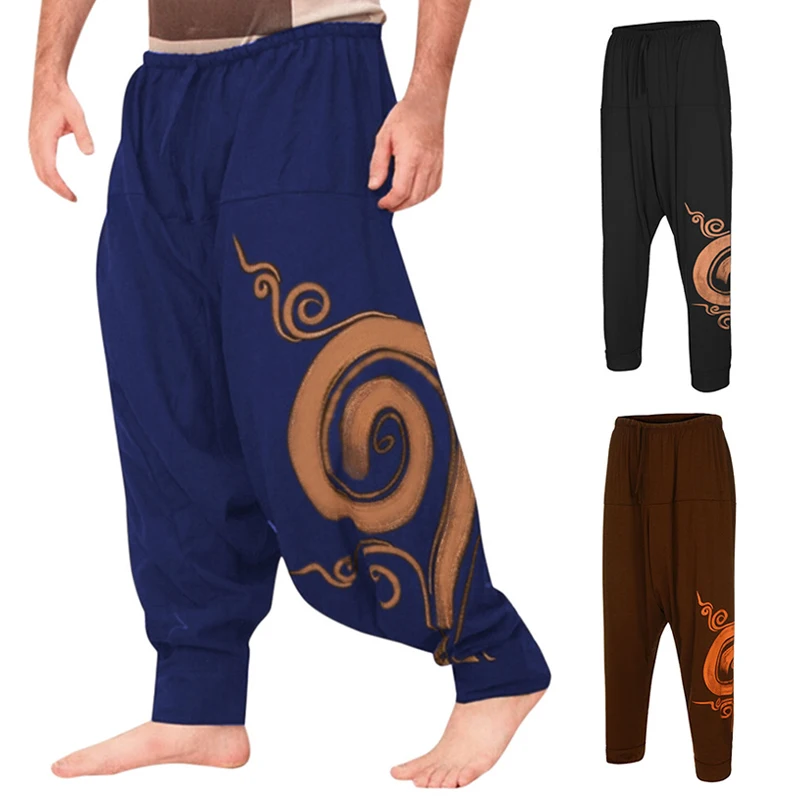 Trendové voľné nohavice Hippie joga aladdin retro vzorové nohavice naťahovanie elastického pasu harem plus veľkosti mužov letné nohavice
