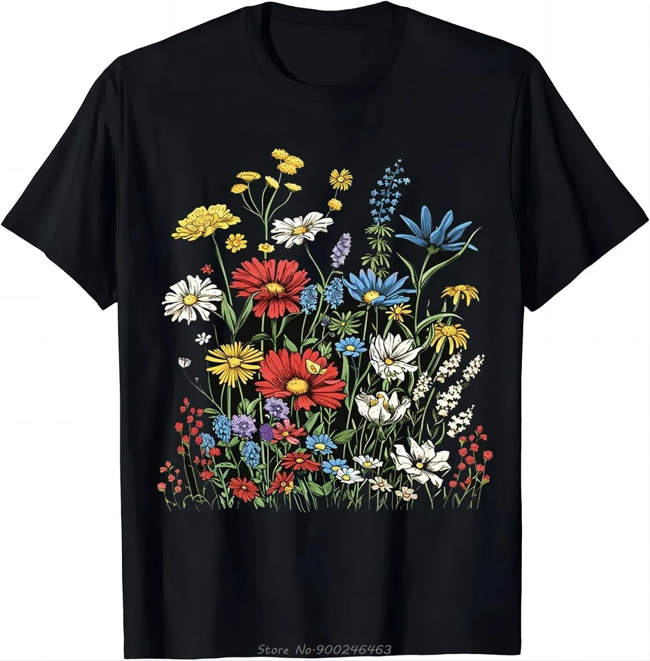Trendové čierne tričko s farebnými kvetmi - Vyniká z davu tričiek Men Meny Tops Tops Tees Fashion Last Trhirt Tshirt
