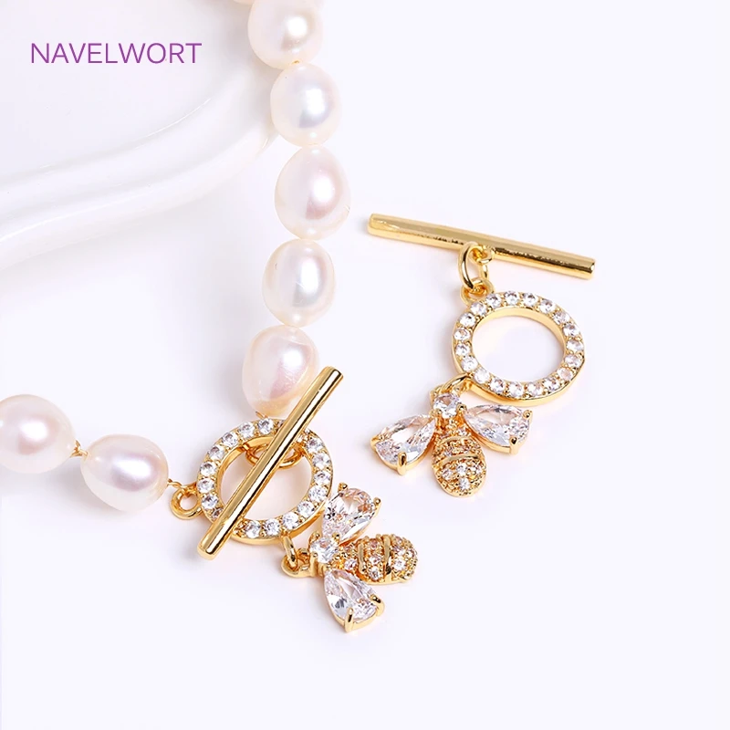Trendy 18k Gold -pokovovaný mini včelí prepínací konektor pre výrobu náhrdelníkov, mosadz vykladaný zirkón Round OT spona DIY príslušenstvo