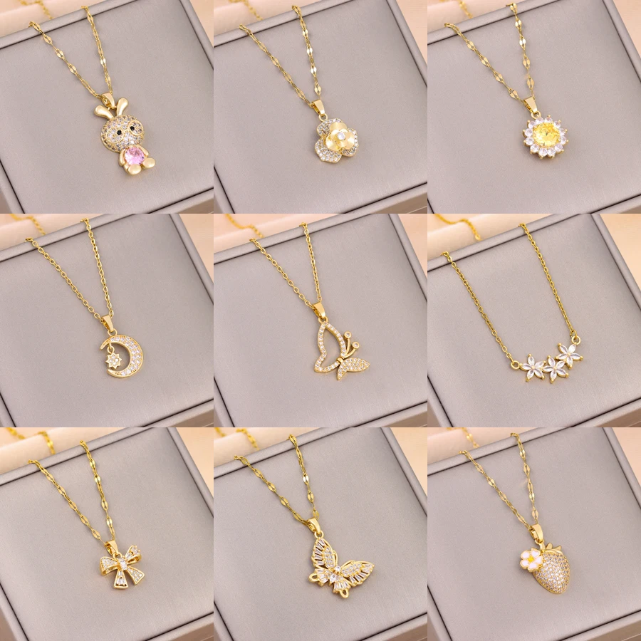 Trendy 18k Zlatená zirkón Crystal Pendant z nehrdzavejúcej ocele pre ženy Ženy Ženské reťazové reťazce šperkov Dámske príslušenstvo