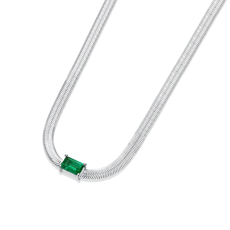 Trendy 925 Sterling Silver Snake Retian Cultivate Emerald Square Prívesok Náhrdelník pre ženy Party Darček s jemnými šperkami