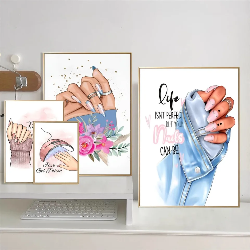 Trendy Beauty Nail Salon Luxusný rúž plagát lepivý HD Kvalitné nástenné umenie retro plagáty pre domáci kawaii izba dekor