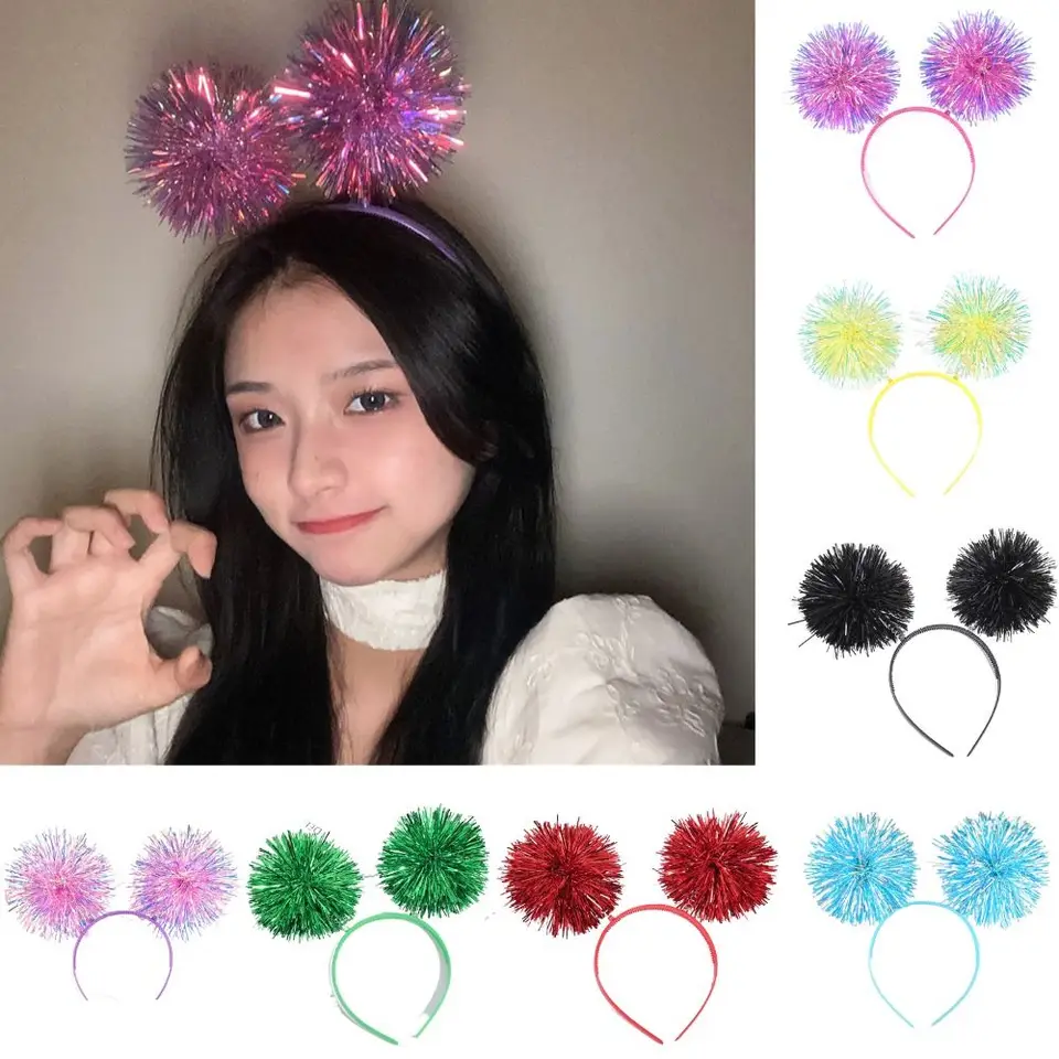 Trendy bling pom pom pom čelenka roztomilý gilterový pozemok čelenka farebná pompom loptička čelenka Dievčatá ružové