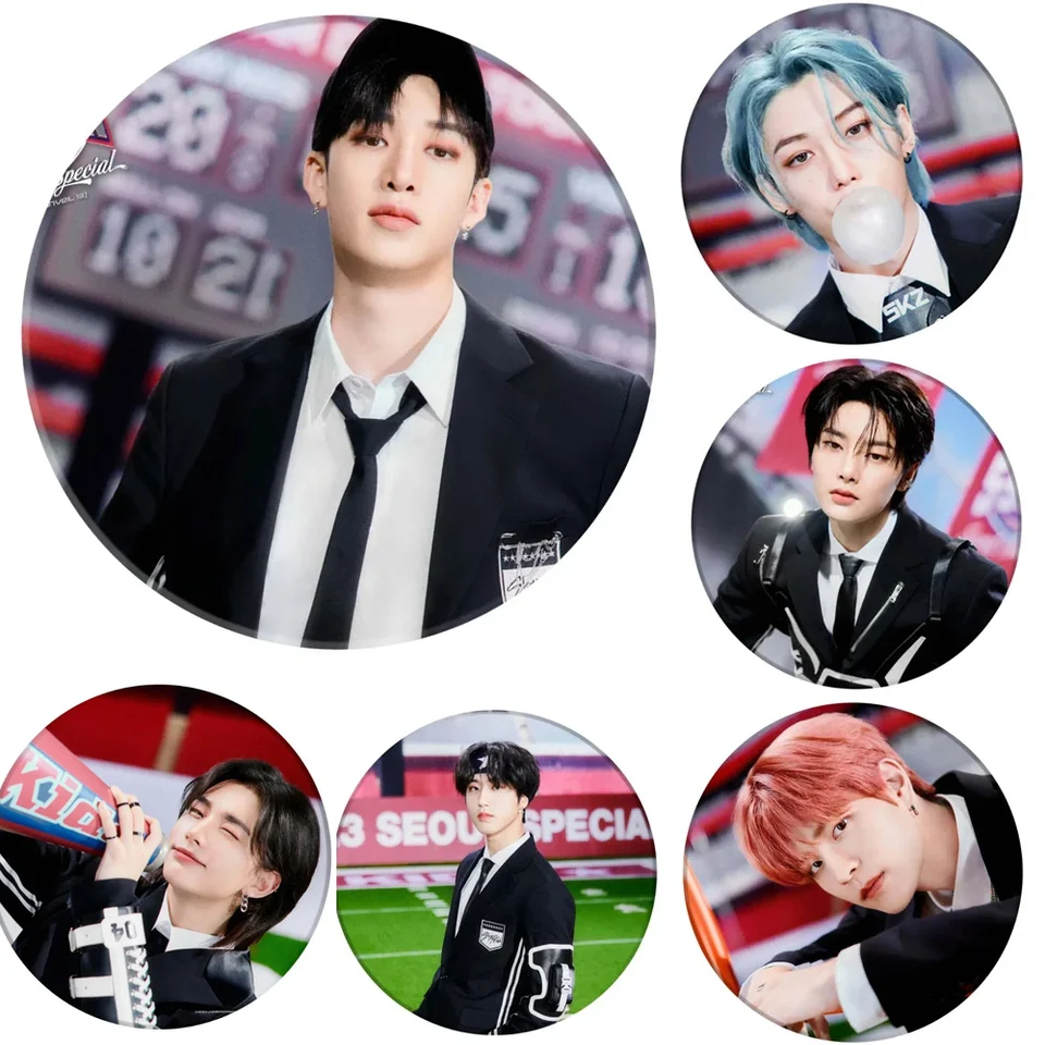 Trendy Boy Group Album 5-hviezdičkové kolíky odznak móda roztomilá postava Bangchan Lee Pin Brošľový klobúk klobúk batohové batohové doplnky