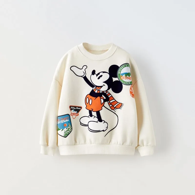 Trendy dizajn značky Mickey Mouse detská mikina jar jar nového štýlu detské oblečenie vrcholy voľných okrúhlych golierových kapucňa bavlna 0-4Y