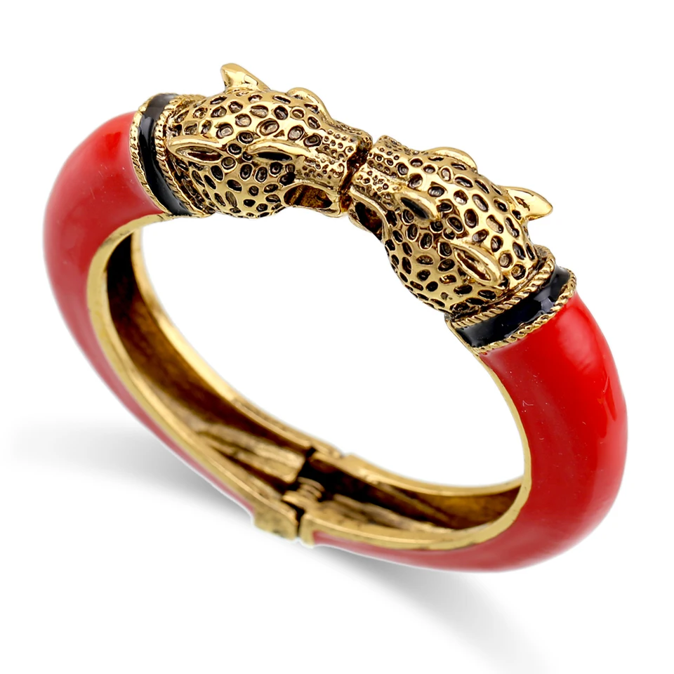 Trendy dvojitá leopardová hlava smaltovaný náramok náramok pre ženy pre ženy dievčatá zlaté zvieracie vinobranie náramok pulseira