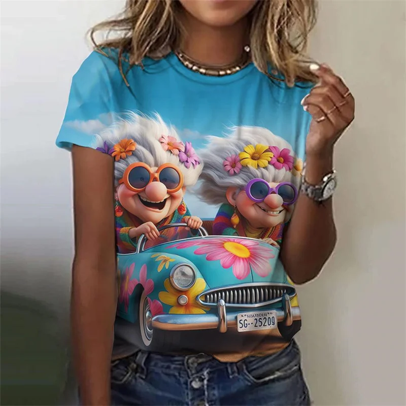 Trendy Granny Pattern Tričko Karikatúra osobnosť 3D tlačené krátke rukávy Summer harajuku voľné tričká