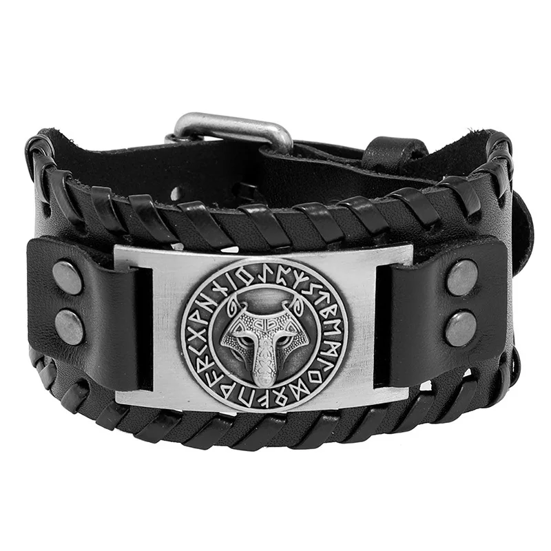 Trendy kožená tkaná Nordic Fox Viking Rune Bracelet Wide Version Charm Pánsky náramok módny hip-hop punk šperky doplnky