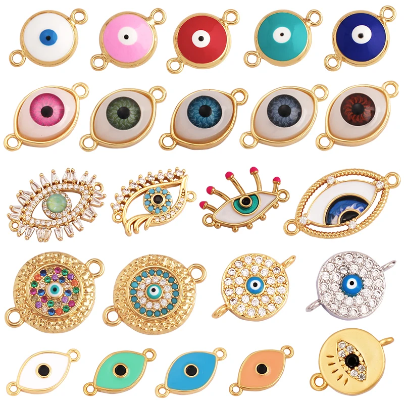 Trendy smaltované turecké dvojité diery zlo Luck Eye Connector, Cubic Zirconia CZ Dláždené spona Komponenty náhrdelníkov Komponenty L37