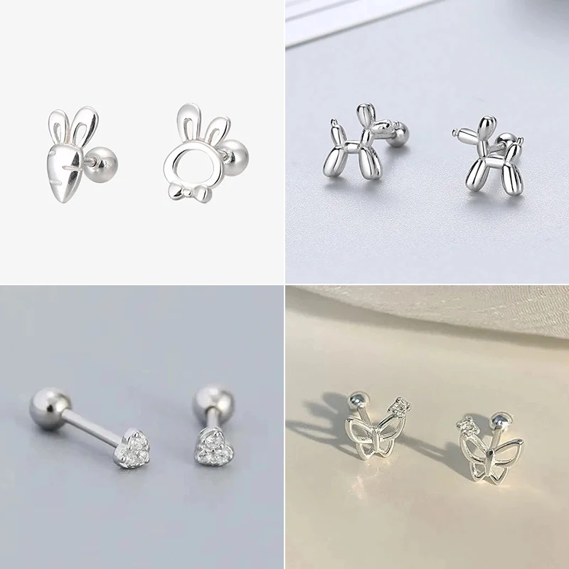 Trendy strieborná farba králika Radish tragus cvočky pre ženy Kórejské roztomilé mini srdce zvierat uši piercing šperky darček