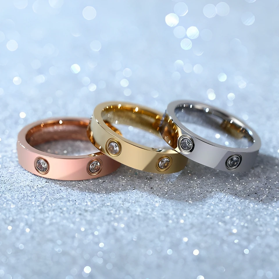 Trendy z nehrdzavejúcej ocele ružové zlato farebná farba Láska Rings pre ženy lesklý zirkonový krištáľový pár šperky svadobné mužov darčekové doplnky Nové