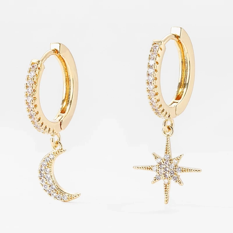 Trendy Zirkon Star Moon Hoop náušnice pre ženy dievčatá Punk Ear Party Jewelry Gift Eh985