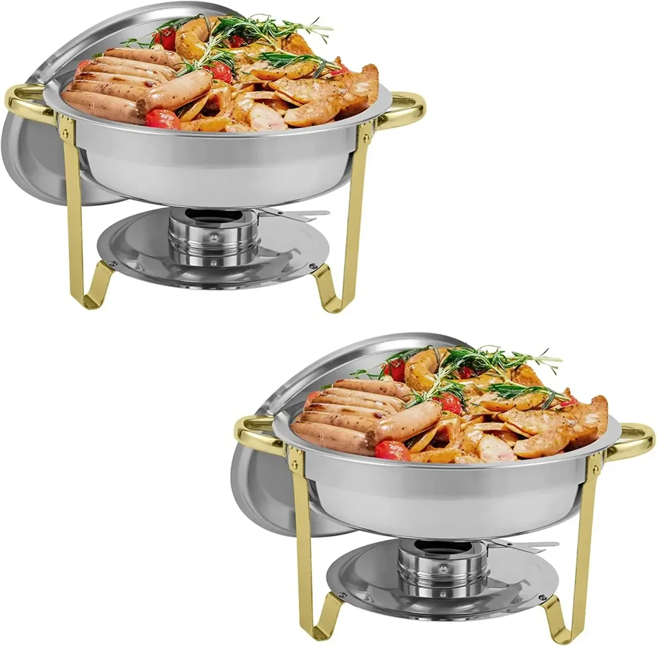 Trhanie misky Buffet Set 2 balenie okrúhle z nehrdzavejúcej ocele Skladacie rulácie a ohrievače bufetu 5 QT v plnej veľkosti s vodnou panvicou, jedlo P
