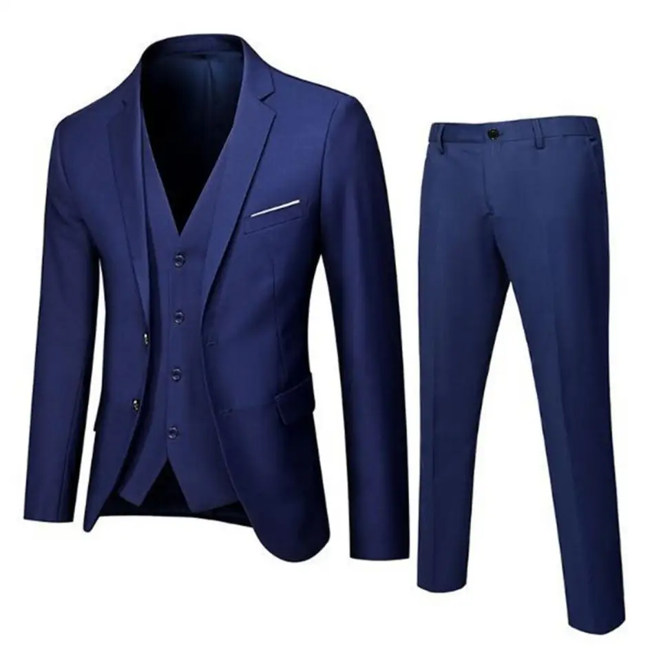 Tri kusy Men Slim Fit Blazer Suc Set Dolid Color Blazer+Suit Vaistco Cat+Pants Men Obchodný oblek Formálne vesta Coty Pants Set
